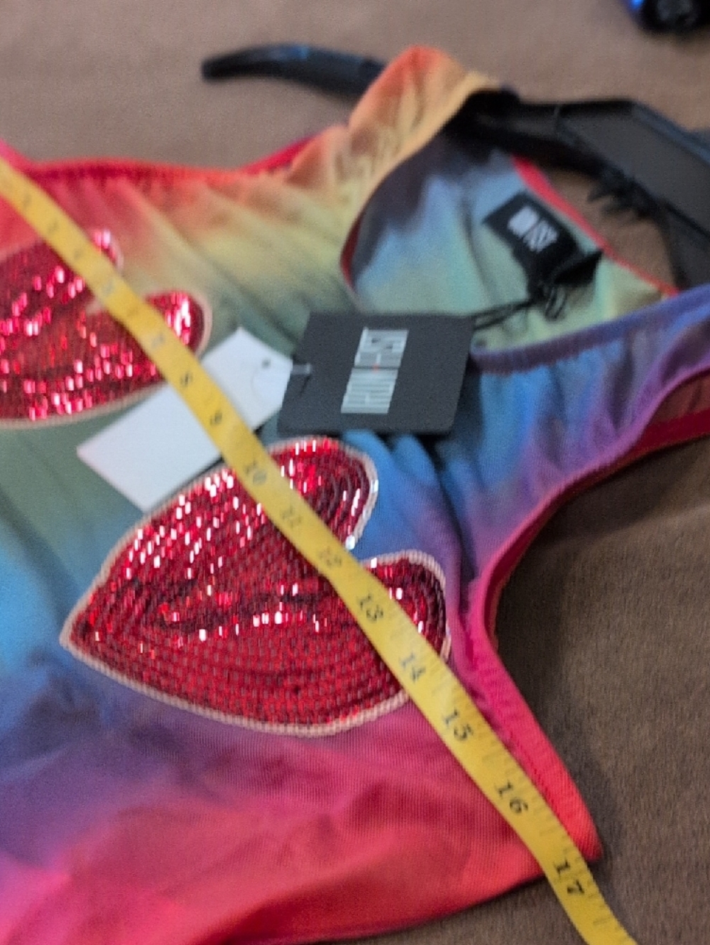Iron Fist Rainbow Tank Top with Pink Sequin Hearts Discount Shipping ❣️ - Picture 6 of 7